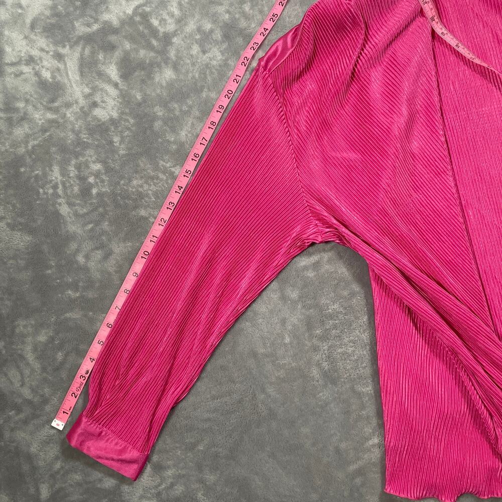 Sleeper Pajama Set Medium Pink Origami Plisse Flowy Silky Lounge Flared Stretch - Picture 10 of 12